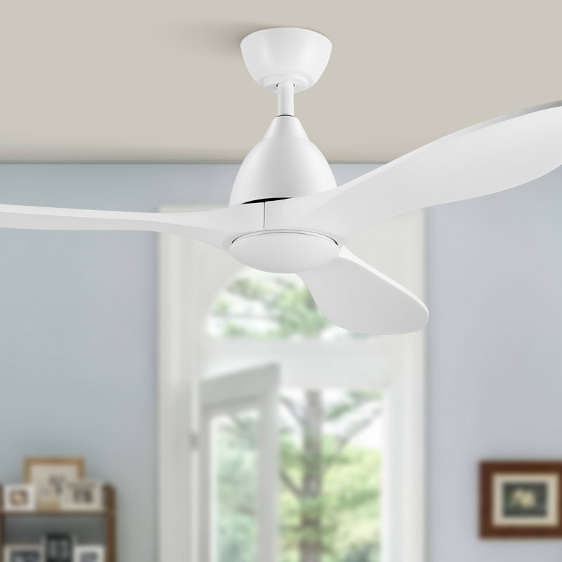 White 52" Modern LED Ceiling Fan with Remote and Wood Blades