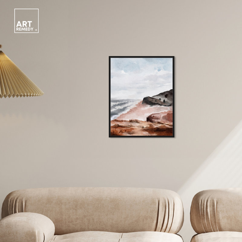 Black Framed Landscape Canvas Print with Coastal Scene, 21" x 17"