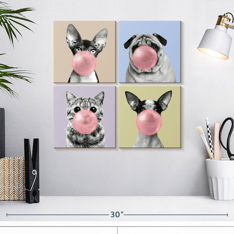 Ensemble de 4 toiles tendues Bubble Gum, H 18 po x l 18 po x P 1 po