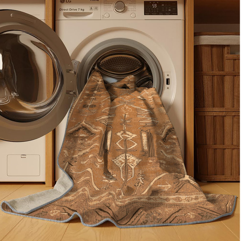 Tapis brun lavable à la machine, Rond 3 pi