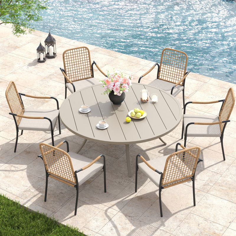  Ensemble repas d'extérieur avec chaises rembourrées Waverly, Crème