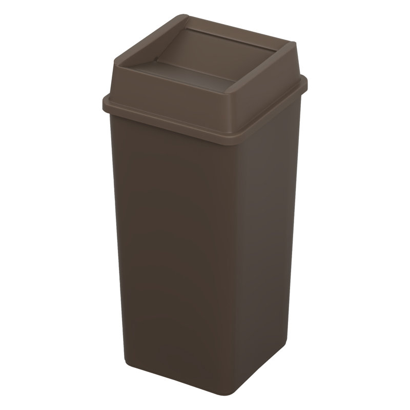 Poubelle carrée en plastique brun 50 gallons avec couvercle abattant et rebord renforcé, Brun