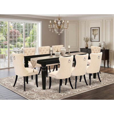 9 Piece Dining Room Set Includes a Rectangle Kitchen Table with Removable leaf and 8 Padded Chairs, 42x84 Inch, Black