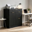 Classeur de bureau 31 po moderne autoportant avec station de charge intégrée, armoire de rangement à panneau cannelé avec tablettes intérieures réglables, grands tiroirs et portes d'armoire, organisateur polyvalent pour la maison et le bureau, noir-1497970790