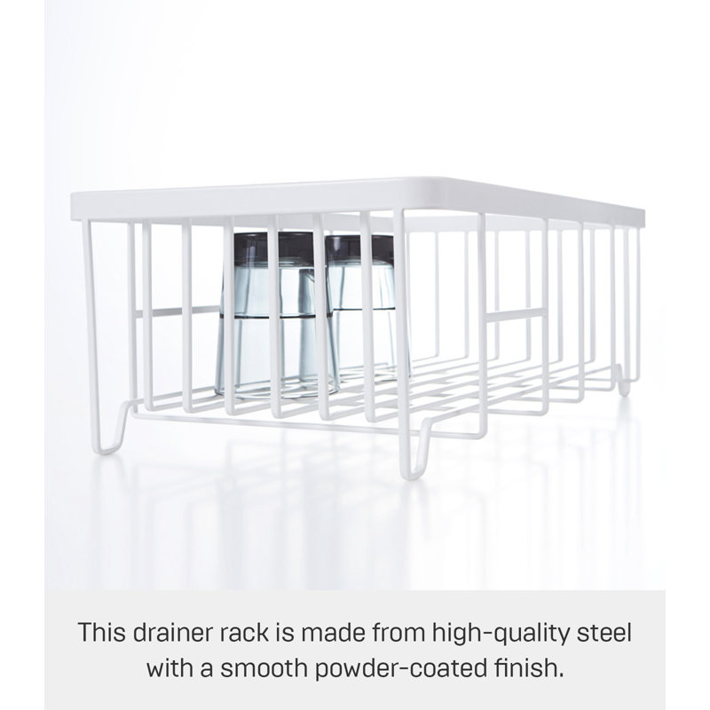 Sleek 16.5'' White Steel Dish Drainer Rack with Utensil Cup