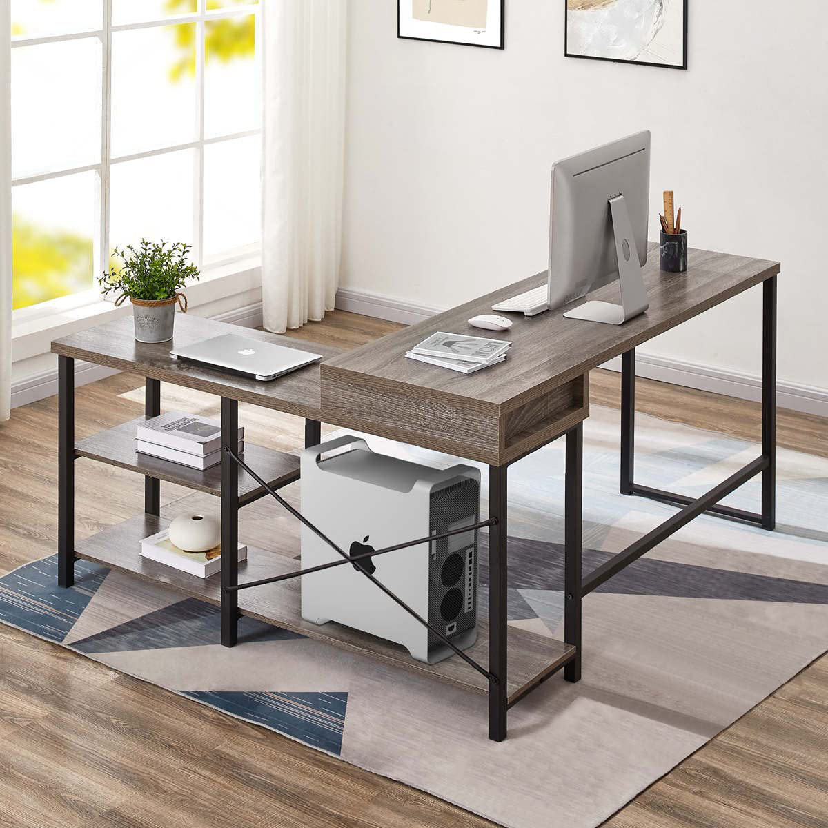 Gracie Oaks Bohannon L-Shaped Metal Base Computer Desk & Reviews | Wayfair