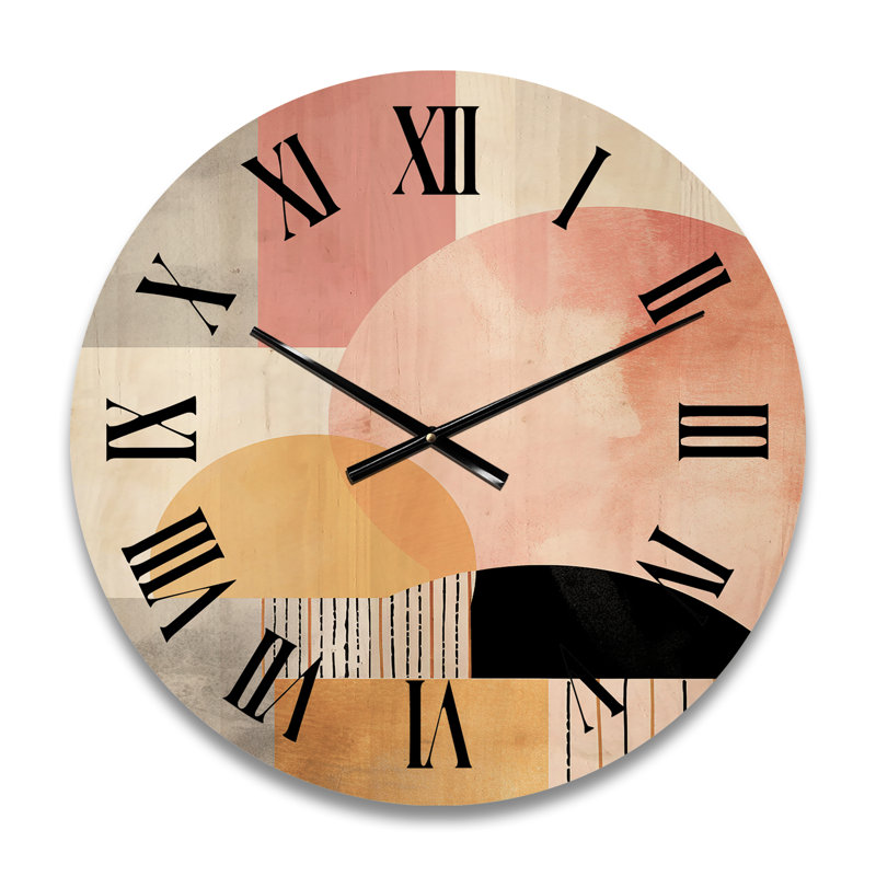 Pleine lune pleine géométrie rétro or rose III - Horloge murale moderne en bois surdimensionnée géométrique, Moyenne