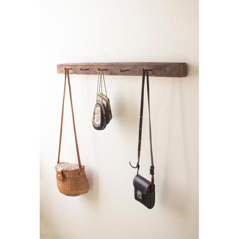 RECYCLED WOOD COATRACK WITH FORGED IRON HOOKS