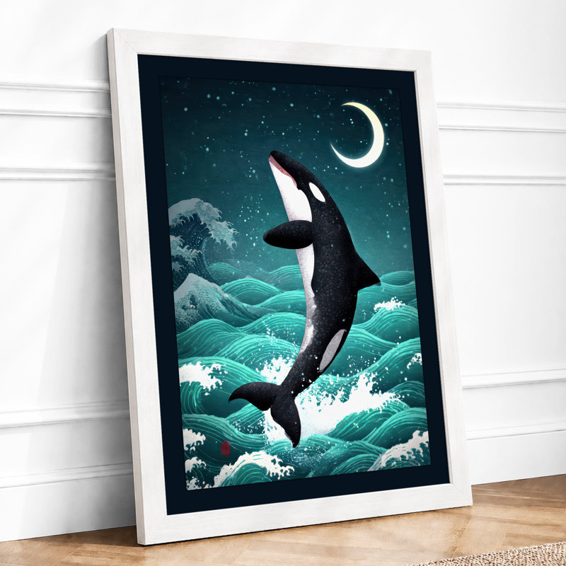 Orca Beneath Starlight Coastal 1 Piece Single Picture Frame Wall Art, A1 - 84.1 x 59.4 cm, White