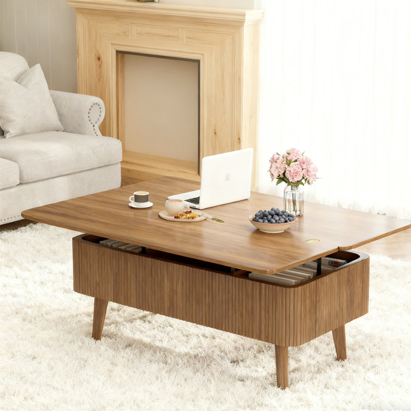 3 In 1 Lift Top Coffee Table, Modern Fluted Convertible Coffee Tables Converts To Dining Tables