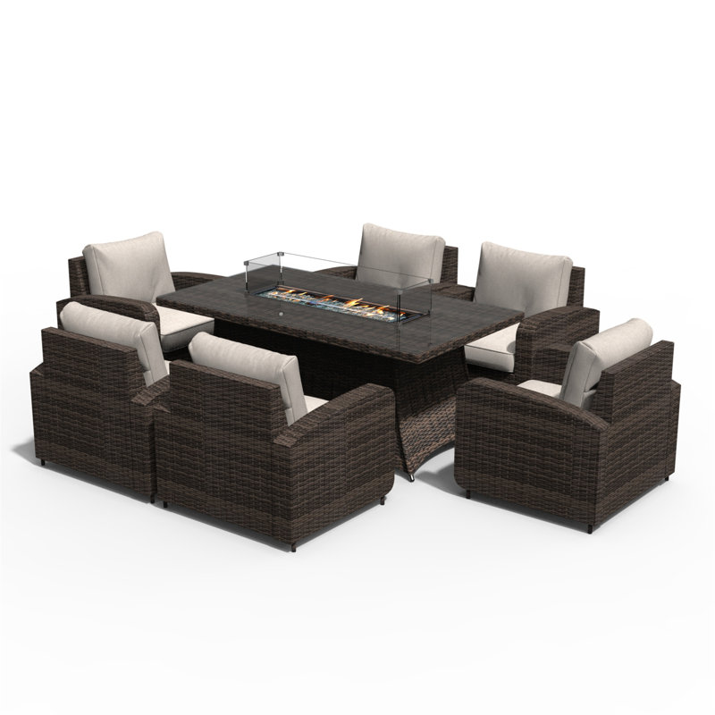 6 - Person Wicker Patio Dining Set with Rectangular Table , Cushions Included
