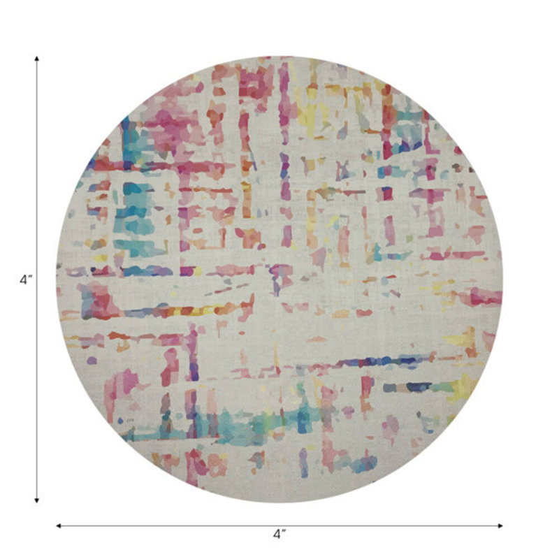 Coco Pink Vegan Leather Round Coasters, Cream