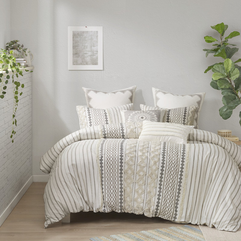 Ivory King Cotton Reversible Comforter Set with Chenille