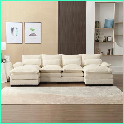 Modern Chenille U-Shape Sectional Sofa – Spacious Durable Couch for Living Room