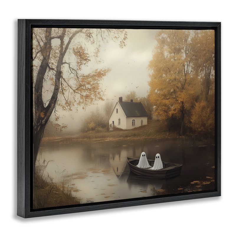 Cadre flottant d'automne avec fantômes en bateau, design par Arlington Prints, Cadre flottant noir de jais, H 17 po x l 21 po