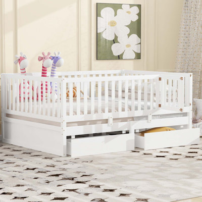 Daybed with Fence Guardrails and 2 Drawers by Harriet Bee