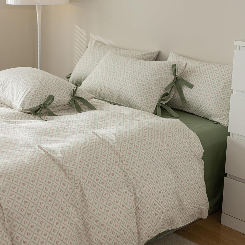 Pure Cotton Floral Print Bedding Duvet Cover Set, Full Duvet Cover + 2 Full Pillowcases, Multi Floral