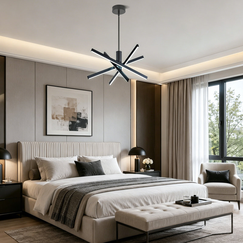 Lustre moderne à 4 lumières avec bras rotatifs, gradation continue, température de couleur réglable et télécommande