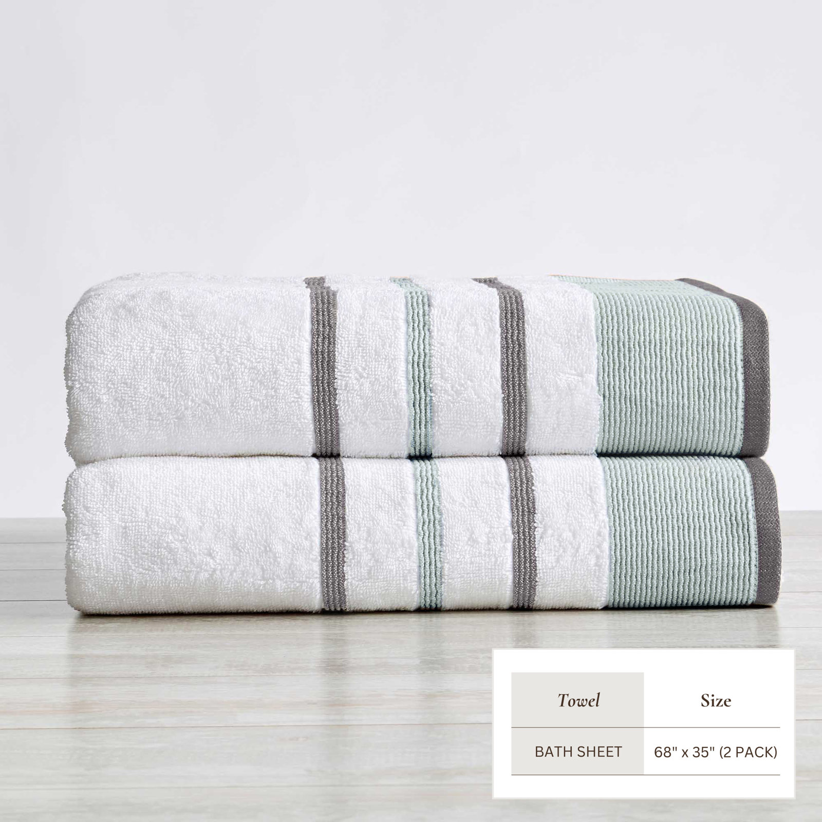 Deanthony Cotton Bath Towel, Eucalyptus/Gray, Bath Sheets - 2 Pack
