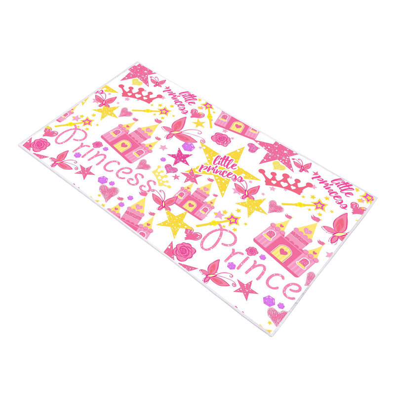 Tapis rectangulaire tissé à la machine en polyamide rose / blanc / jaune, Rectangle 5 pi 3 po x 7 pi 7 po