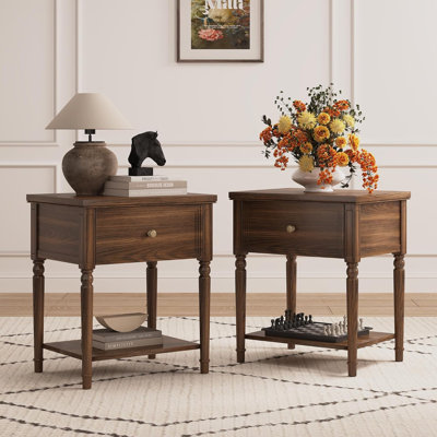 Solid Wood Square Nightstand Set of 2, Modern Bedside Table