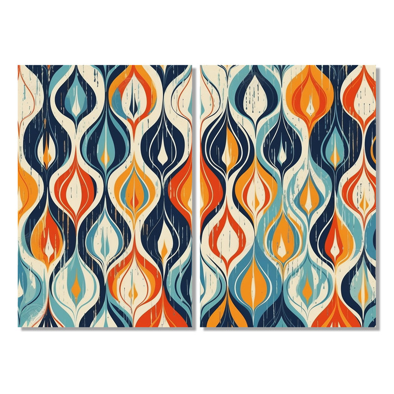 Orange et bleu, symphonie botanique III - art mural moderne vert, 36" H x 48" W, Wrapped Canvas, Does Not Apply