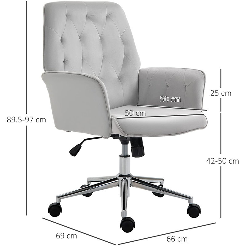 Farnum Velvet Office Chair, Light Grey