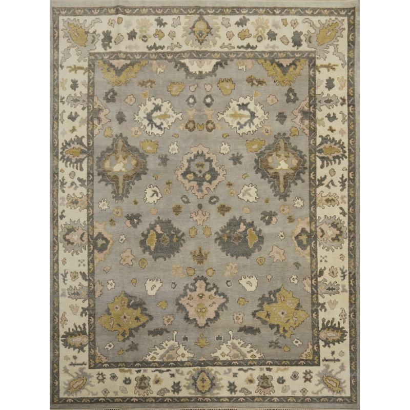 Tapis gris floral transitionnel Oushak 8 x 10 po
