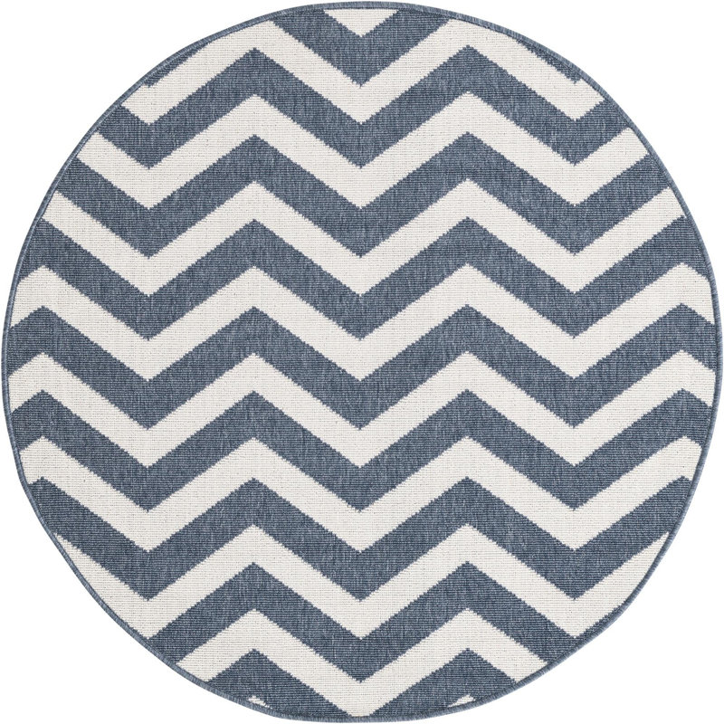 Tapis intérieur / extérieur bleu marine Arella, Rond 4 pi 1 po