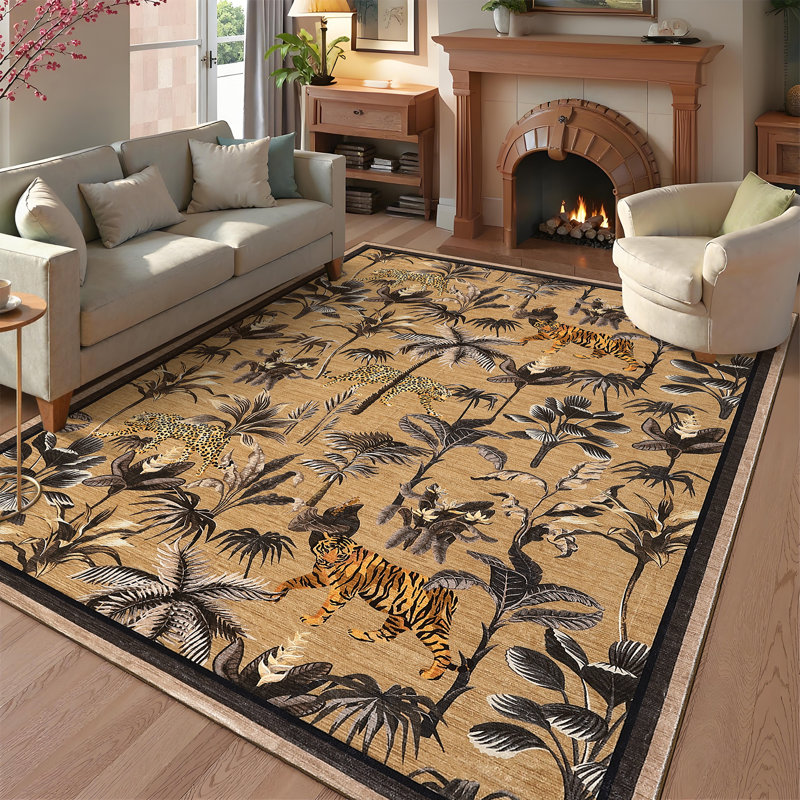 Washable Rug Area Rugs Non-Slip Non-Shedding Carpet Stain-Resistant Foldable Floor Covering for Bedroom Office Nursery, Brown