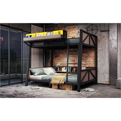 Lit superposé simple en métal durable avec rangement, lumière DEL et ports USB pour adolescents, peu encombrant et élégant