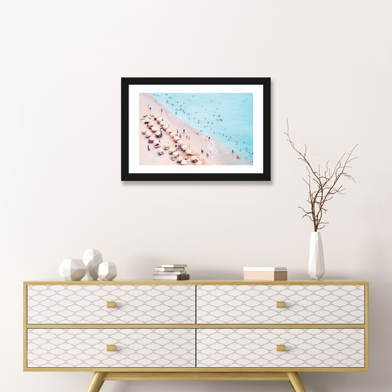 Photographie « waikiki beach », H 16 po x l 24 po x P 1 po, Papier avec cadre noir