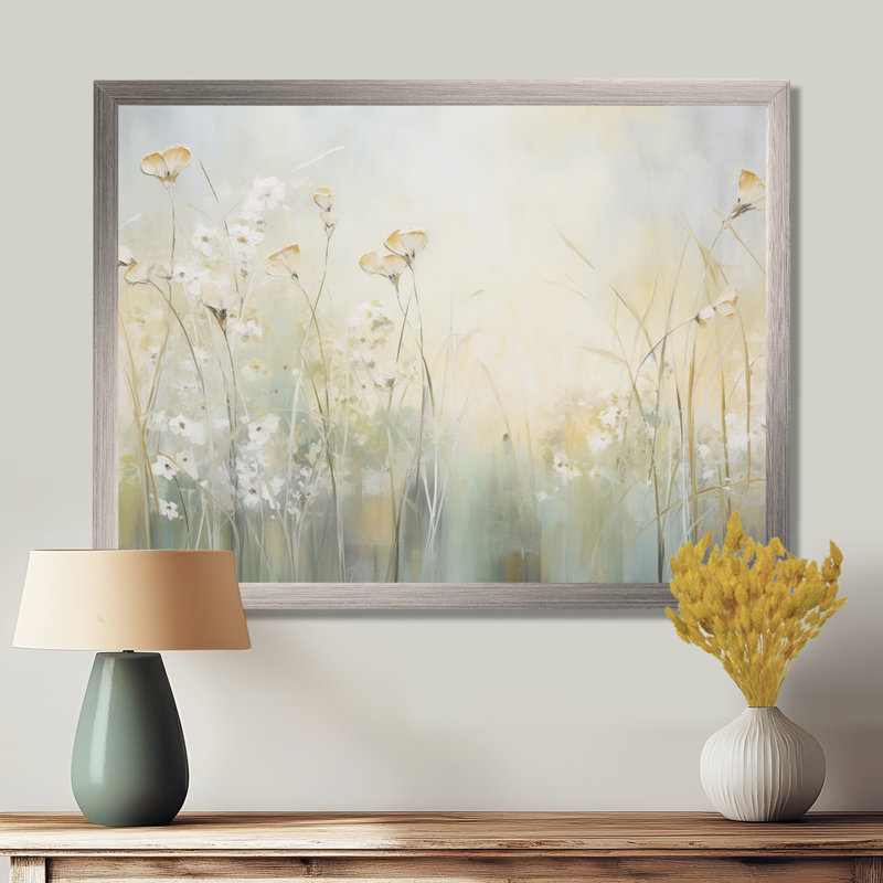 Green Beige Serene Meadows I - Print, 24" H x 32" W x 1" D, Silver Single Picture Framed