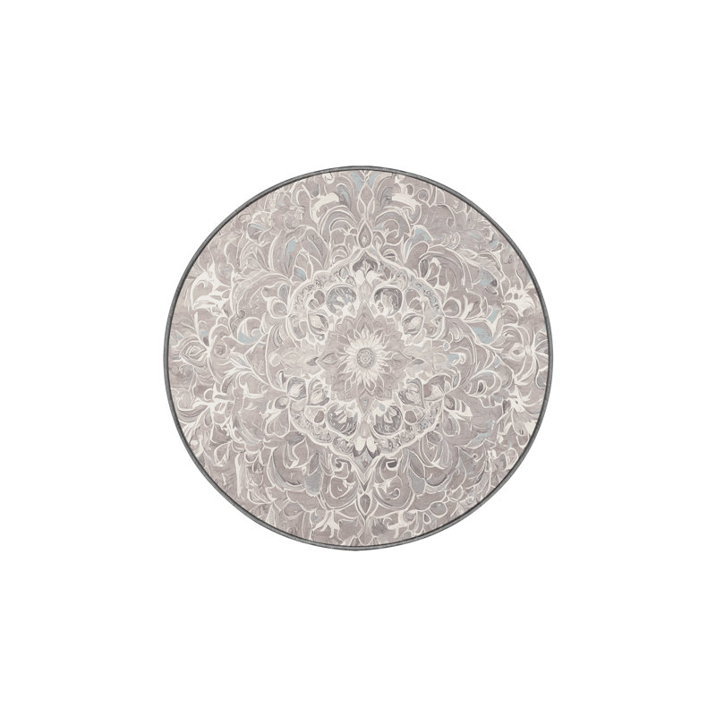 Machine Washable Gray Area Rug, Round 3'