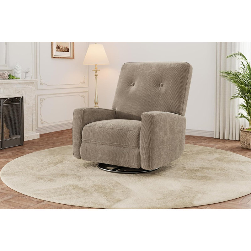 360° Swivel Rocking Recliner Chair with Adjustable Backrest, Cozy Linen/Corduroy Armchair for Living Room, Gray Corduroy