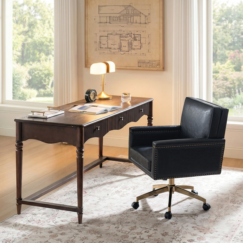 Oracle Transitional Faux Leather 360° Swivel Tilting Office Chair with Nailhead Trim, Navy