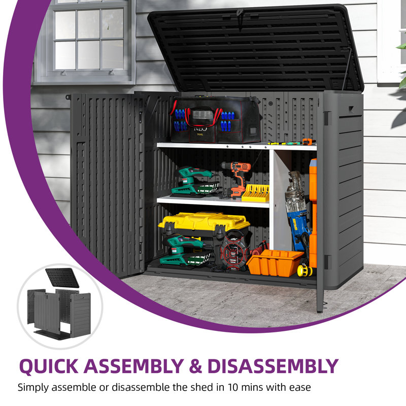 4 ft.W X 3.5 ft.H Outdoor Storage Unit with Shelving, Gray
