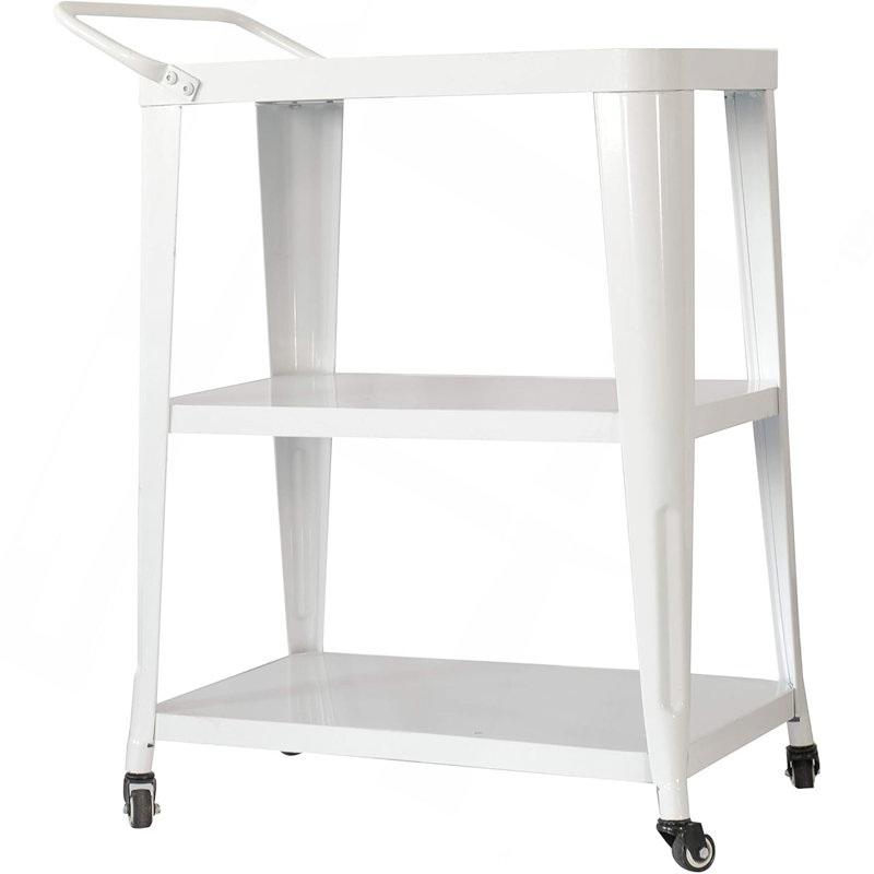 Chariot de salle à manger industriel à 3 niveaux avec roulettes pivotantes, Blanc