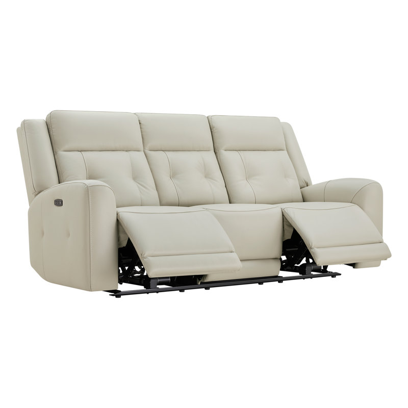 87'' Genuine Leather Power Reclining Sofa, Beige