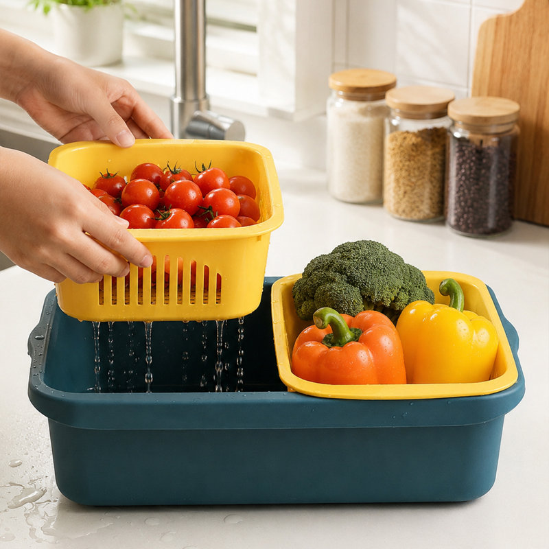 HANAMYA 3-piece Kitchen Food Strainer/Colander Set, Blue/Yellow
