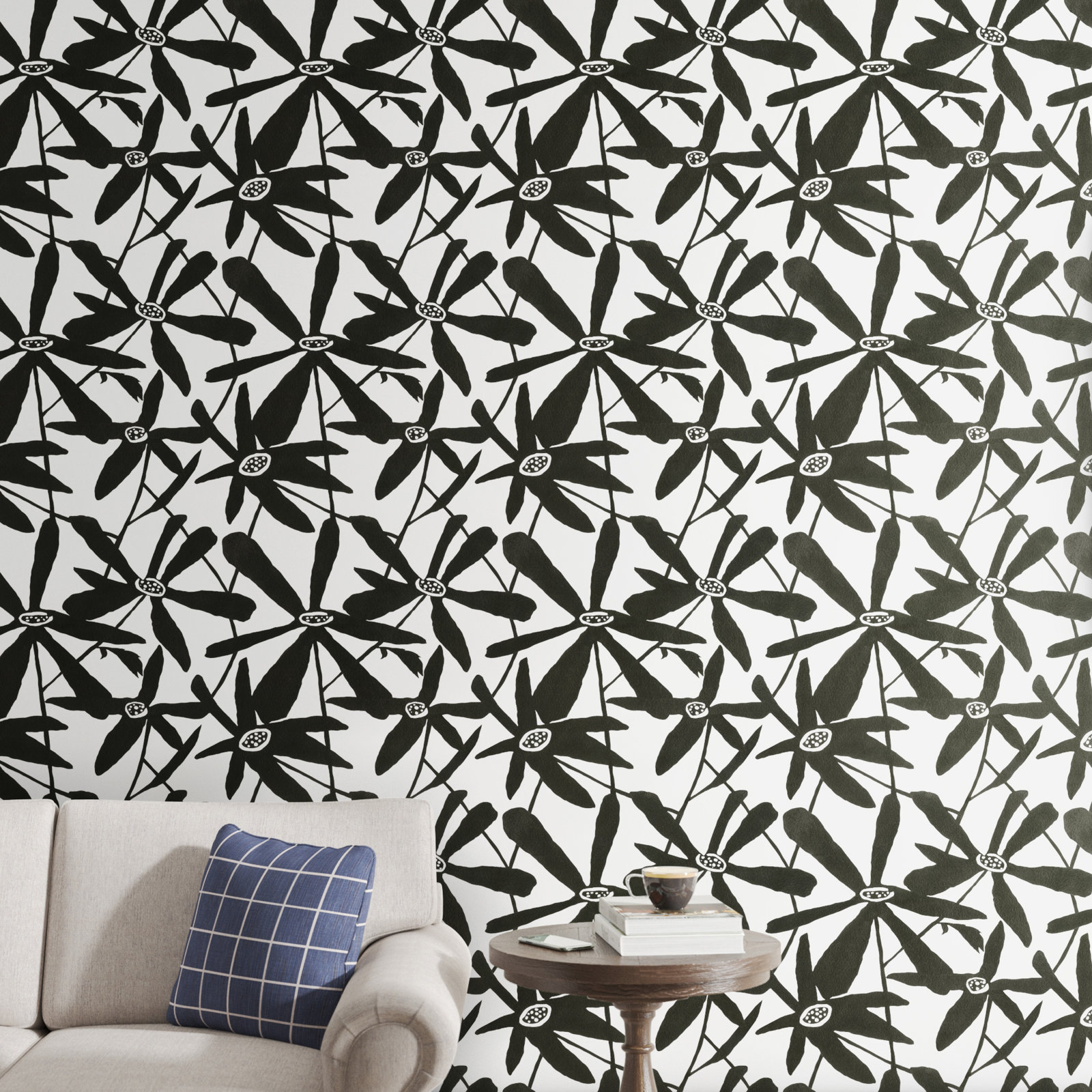 Brookstead Floral Wallpaper, Cream/Black