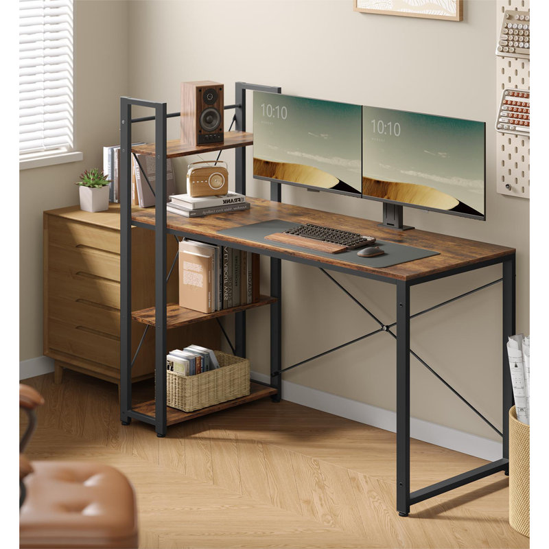 Ainis Metal Base Computer Desk, Rustic Brown
