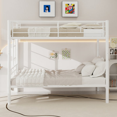 Twin Over Twin Metal Bunk Bed For Kids Boys Girls,Metal Structure Bedframe With Ladders & Guardrail,Convertible 2 Beds,No Spring Box Required