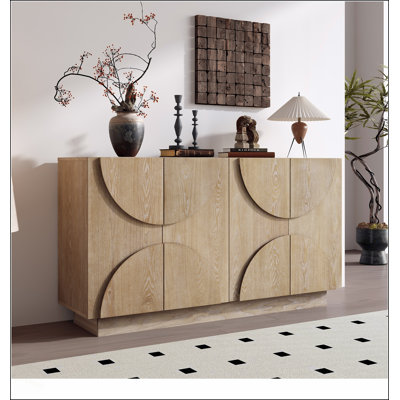 4-Door Large Storage Sideboard with Adjustable Shelves and Semi-Circular Handles, Perfect for Dining, Kitchen, and Living Room