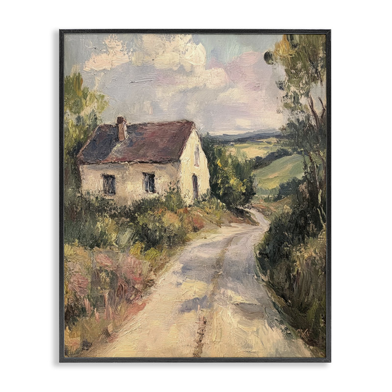 Giclée encadrée Scenic Cottage Road, design par Petal Prints Design, H 14 po x l 11 po, Giclée encadrée noir minuit
