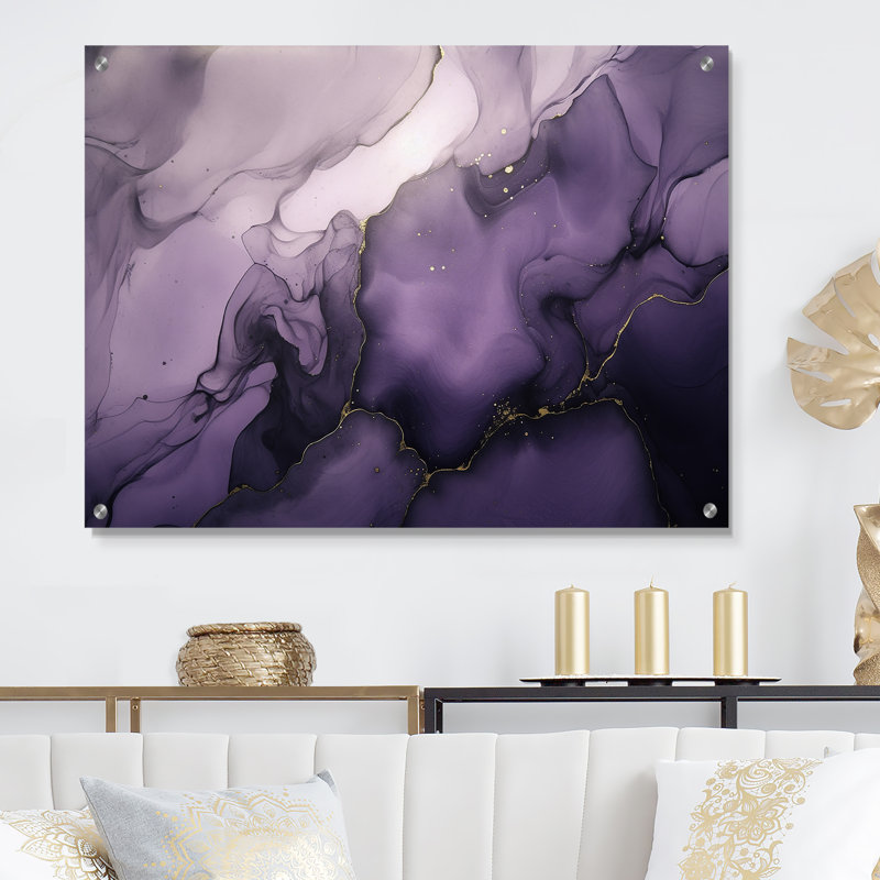 Décoration murale en acrylique mauve et gris avec nuages d'encre de marbre X, H 16 po x l 32 po