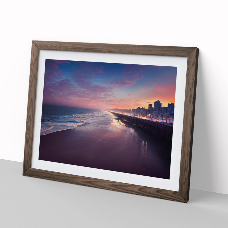 Beach Pier Framed Print, 25cm H x 34cm W x 2cm D, Walnut