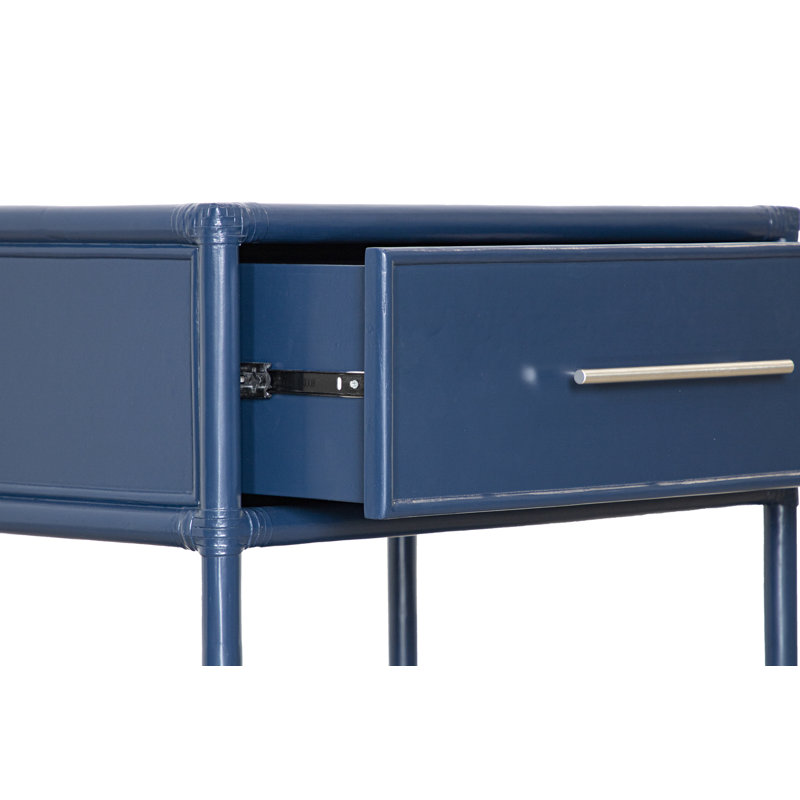 Olivia Collection 1 - Drawer Rattan Nightstand, Navy