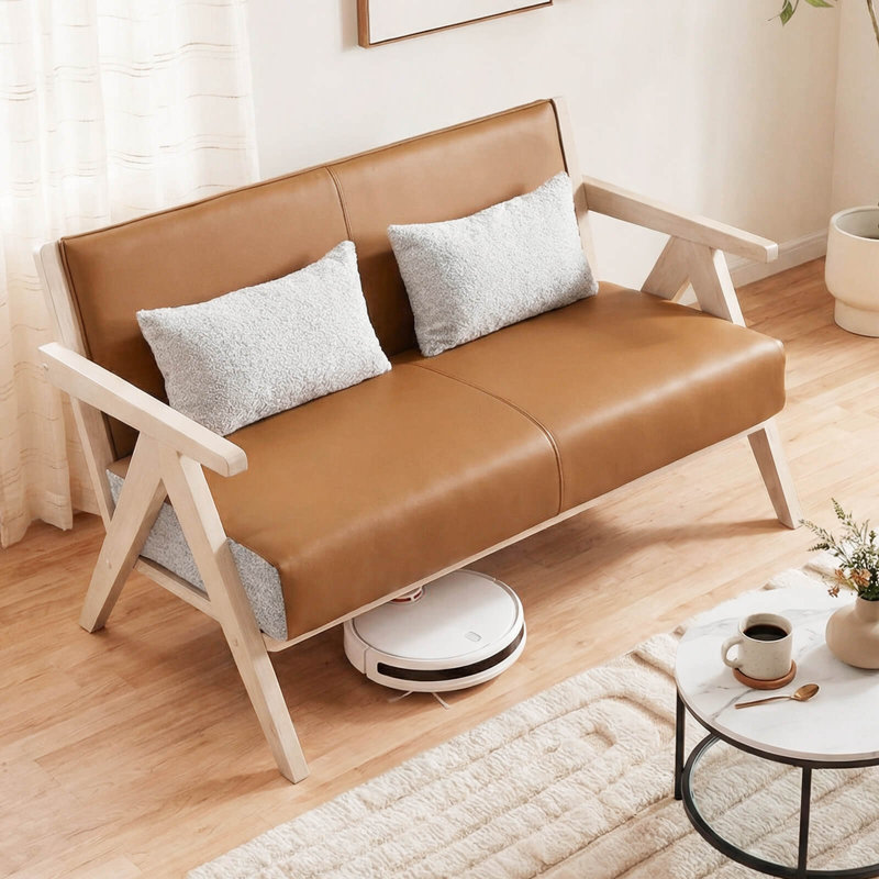 Fauteuil avec causeuse pour petits espaces et causeuse brun, Chenille;Faux Leather