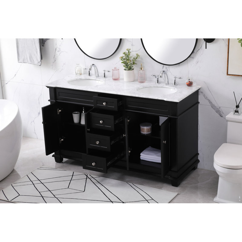Ensemble de meuble-lavabo double 60 po Lydie, Noir, Cararra blanc